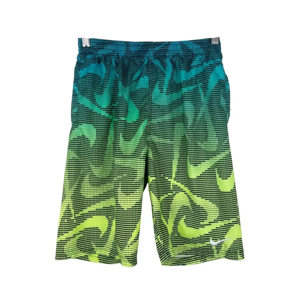 Nike Swim Shorts Youth Extra Large Blue Yellow Swoosh Graphic Lined Surf Active